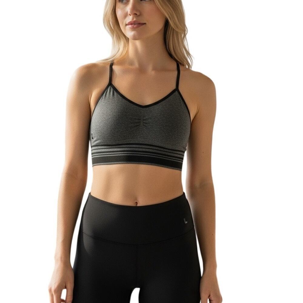 Lolë Seamless Sports Bra Gray Black Strappy Activewear Size L/XL